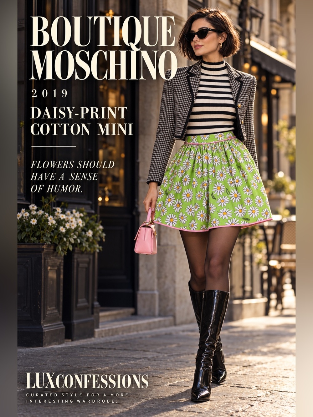 BOUTIQUE MOSCHINO GREEN DAISY-PRINT MINI SKIRT | US 6